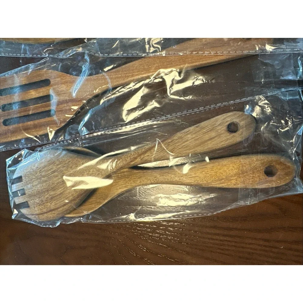 Wooden Kitchen Utensils set 7Pcs Spoons for cooking Natural Teak‎ Spatula